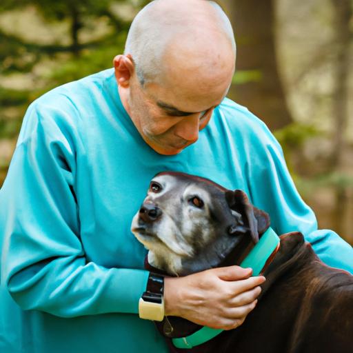 A caring owner holding their senior Labrador, highlighting the necessity of pet insurance for aging pets.